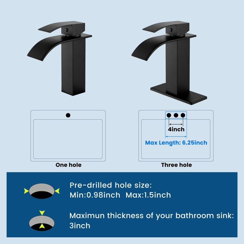 Airuida Matte Black Waterfall Bathroom Faucet, Single Handle Single Hole Bathroom Sink Faucet Deck Mount Mixer Tap with Deck Plate, Rv Lavatory Vanity Washbasin Faucet - Image 5